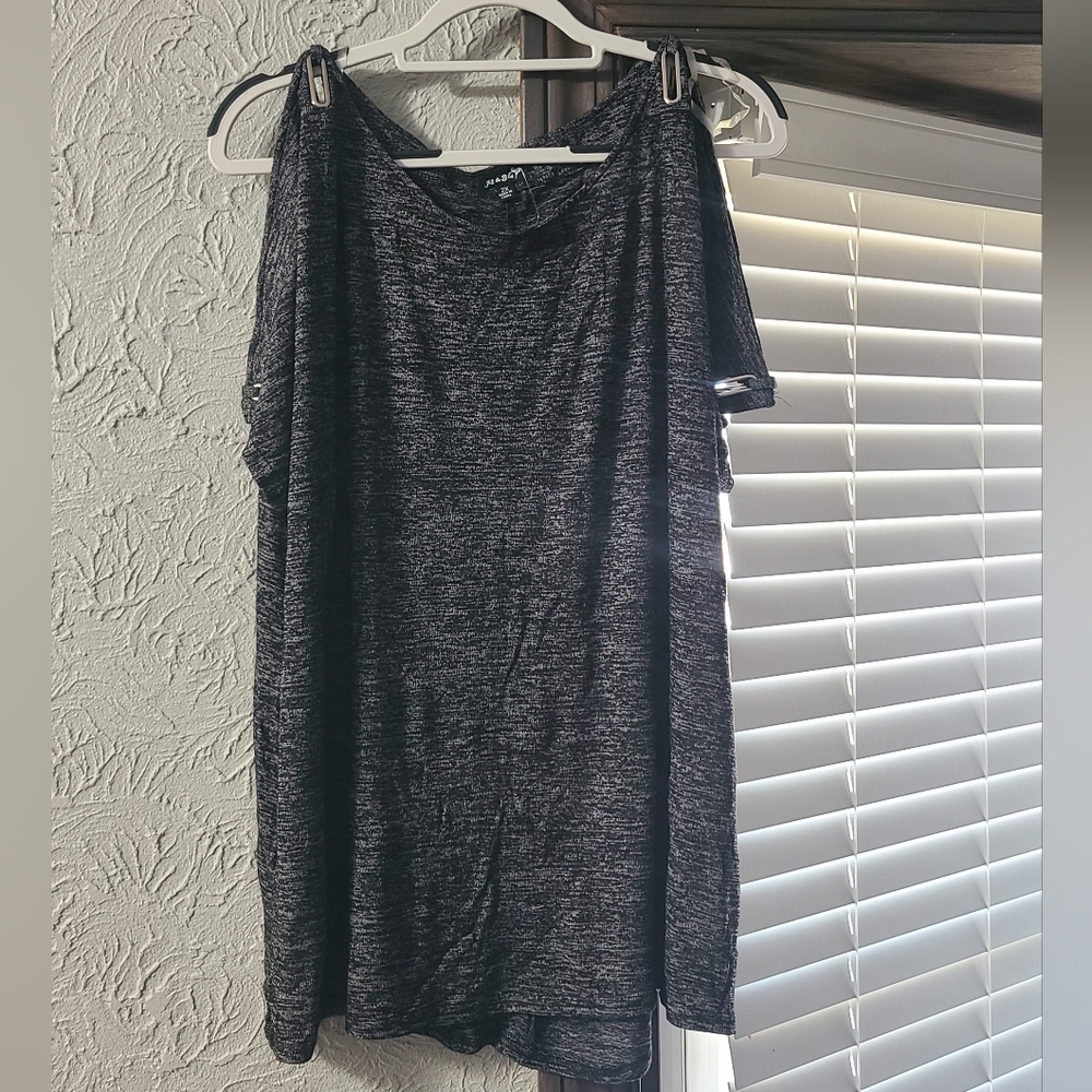 Fig & Blu Charcoal Grey Cowl Neck Open Shoulder Top